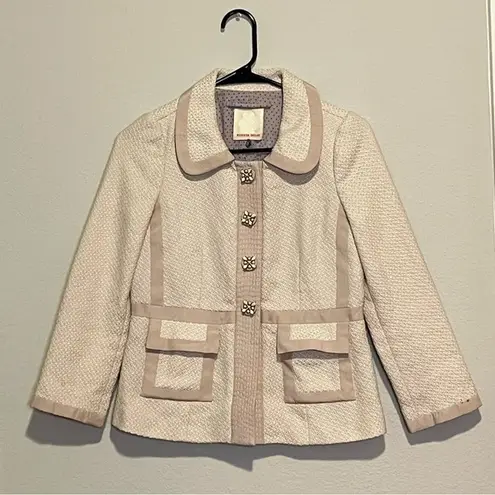 Rebecca Taylor  Tweed Cream Snap Button Down Jacket Size 2