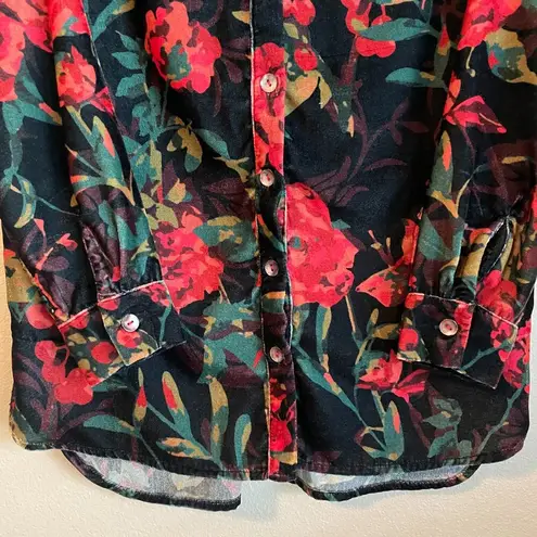Soft Surroundings Shirt Size Small Black Velvet Red Floral Flowers Roses Buttons