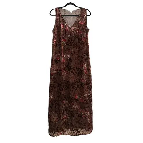 Sundance Silk Blend Velvet Brown Floral Paisley Print Sleeveless Maxi Dress MED