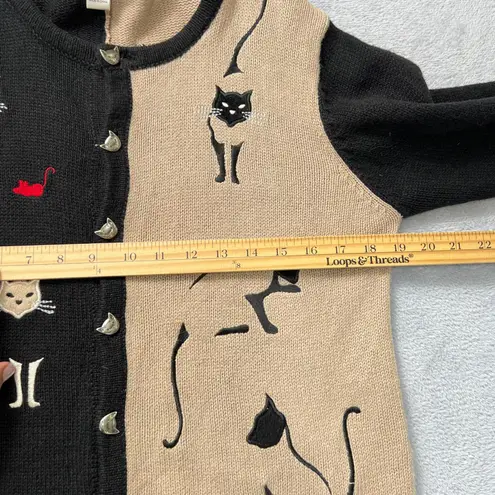 Christopher & Banks Vtg. 2003 Cat Sweater Cardigan Ramie Cotton Embroidered