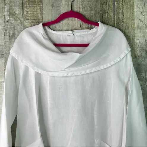 Match Point Linen XL White Bertha Collar 1/2 Sleeve Oversized Tunic W/Pockets