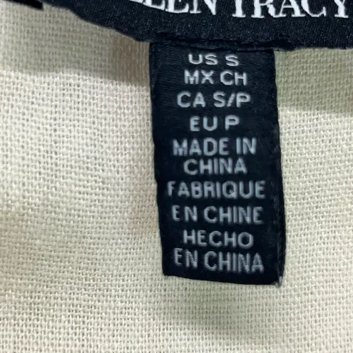 Ellen Tracy LINEN BLEND HI/LO TOP W/TASSEL ZIPPER TANK S OATMEAL COLOR PREOWNED