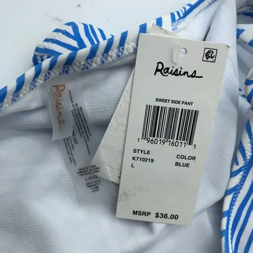 Raisin's Sweet Bikini Swim Bottom Side Tie Striped Blue White L