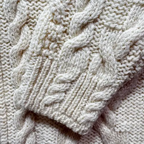 Vintage 70s 80s Ivory Wool Cable Knit Fisherman Sweater Cardigan Thomas Keeling Size 1X