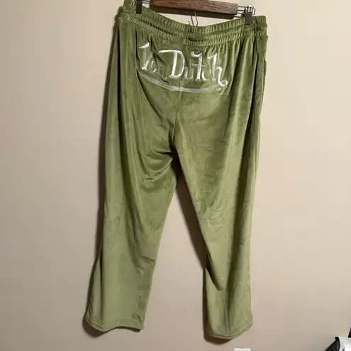 Von Dutch Velour Matching Set Wide Leg Track Pant Tube Top Olive Green- Size 1X