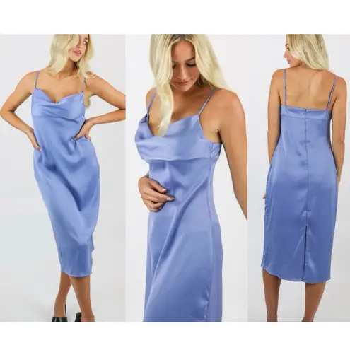 We Wore What New Cowl Neck Satin Slip Midi Dress Slate Blue Size 2