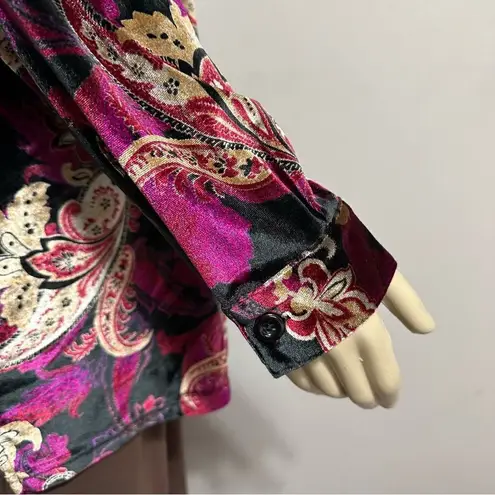 Vintage Y2K Denim & Co Floral Paisley Button Up Velvet Top Size 1X Whimigoth