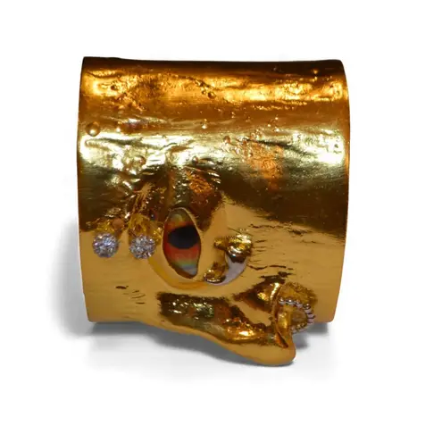 Luxury Gold Sculptural Face Cuff Bracelet – Artisan Surrealist Statement Piece