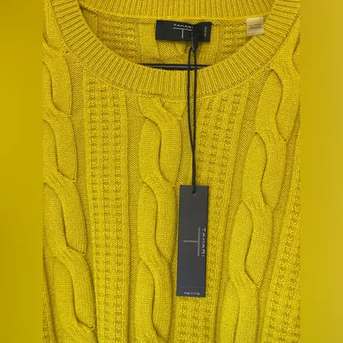 Tahari NWT Women’s Yellow Crew Neck Cable Knit Sweater Size L