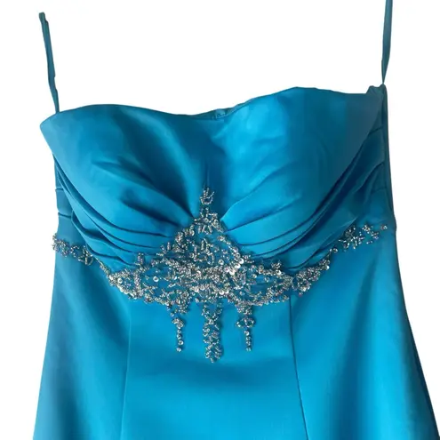 Jump Y2k Juniors 3/4 Blue Prom Bedazzled Fairy Princess Strapless Maxi Dress