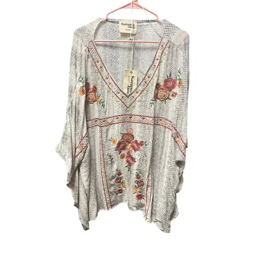 Savanna Jane Poncho Plus 2X/3X Floral Embroidered Snake Skin Print Boho Oversize Size undefined