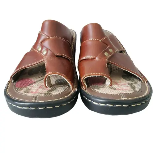 EastLand Wedge Sandal Heel Slip On Thong Brown Leather Casual Womens 7M