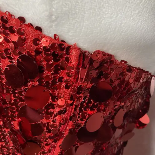 Red Sequin Mini Dress M Cocktail Party Zip Side Stretchy Chic Glam Club Festive Size M