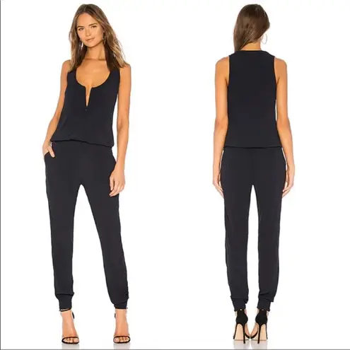 MONROW Crepe Jumpsuit in Neptune Sleeveless Front Zip Size Medium