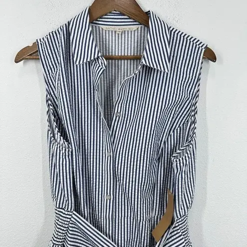 Rachel Roy Rachel 1X Sleeveless Striped Tunic Top White Blue Curvy Collection