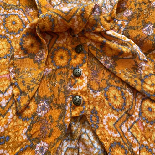 Xhilaration  Women's Orange Boho Print Long Sleeve Romper Jumpsuit Size Large - Image 9