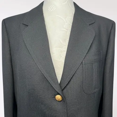 Vintage Stanley Blacker Wool Blazer Black Gold Crest Buttons Size 14 Size M