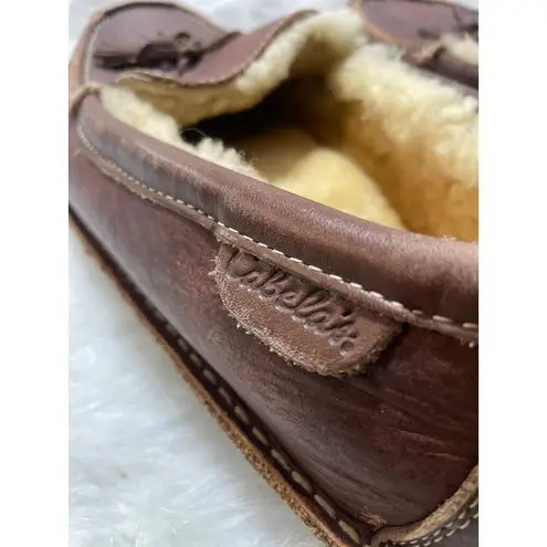 Cabela's Mens Leather & Shearling Lined Moccasin Slippers With Tassels