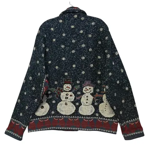 Painted Pony Women's Tapestry Christmas Snowman Sweater Jacket Winter One Size Blue Size XL