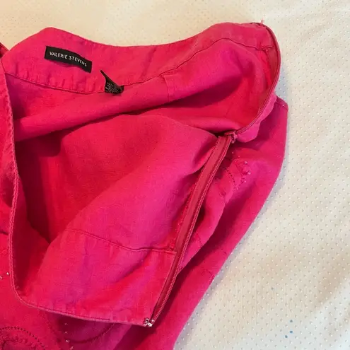 Valerie Stevens Pink Linen Embroidered Skirt Women’s Sz 12 Embellished 24” long