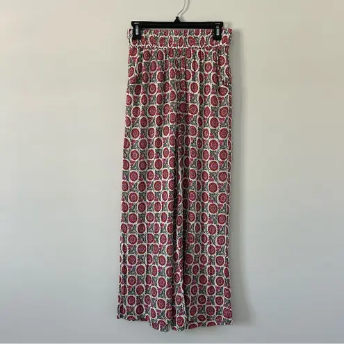 Boden USA Boden Crinkle Wide Leg High Rise Trouser Pant Pink Green 4