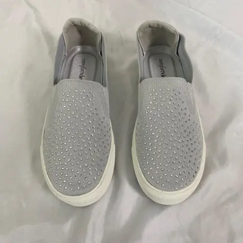 Comfortview Cute Rhinestone Coquette Gray Silver Pull On Slip On Sneaker US 9 Comfort View