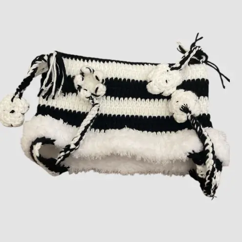 Women's Cat Ear Beanie Y2K Knit Hat Grunge Goth Crochet Accessory Black White