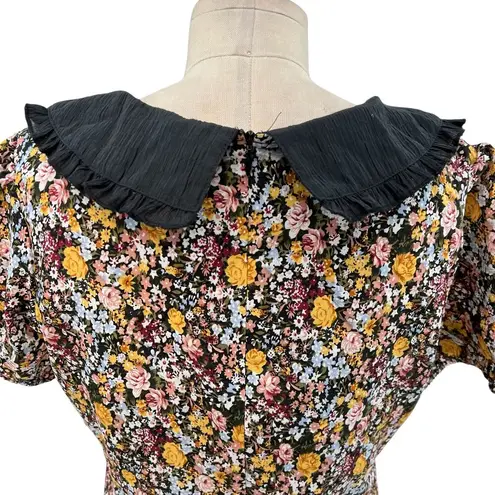 Roolee Floral Print Oversized Collar Neckline Short Sleeve Dress Size Small