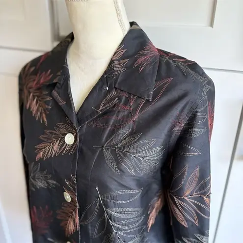 French Laundry Women's M Silk Black Beaded Embroidered Blazer Career Jacket