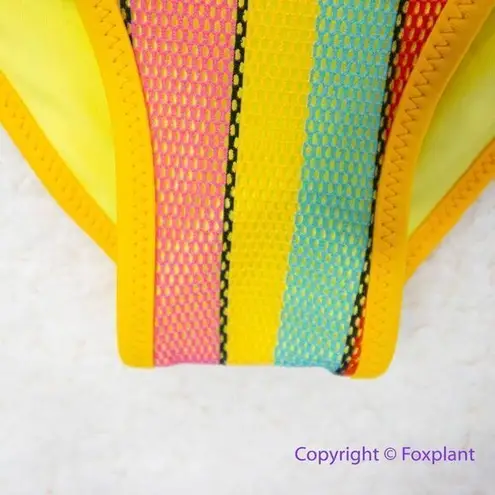 NEW Banana Moon rainbow stripes string tie up teens bikini bottom, size M Yellow Size M