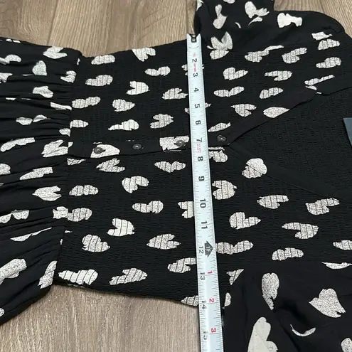 Maeve Meave Anthropologie Hearts Black‎ And White  Smocked Long Sleeve Dress Size XS