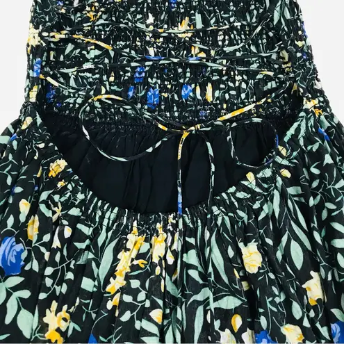 ASTR the Label Stasia Black Floral Smocked Maxi Dress Strappy Open Back Medium