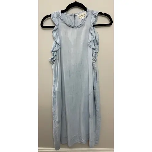 Cloth & Stone  Anthropologie Chambray Ruffle Neck Pocket Shift Dress Large