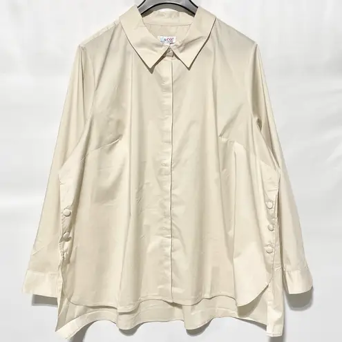 Denim & Co New Button Side High Low Hem Long Sleeve Shirt Stone Khaki Size 3X