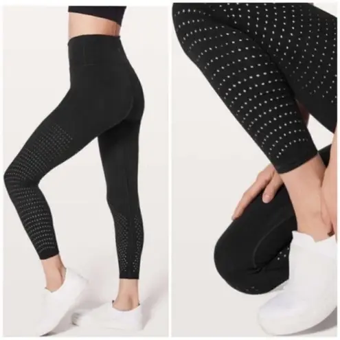 Lululemon  High Rise Reveal Precision Tights in Black Size 2 Laser Cut Mesh Leg