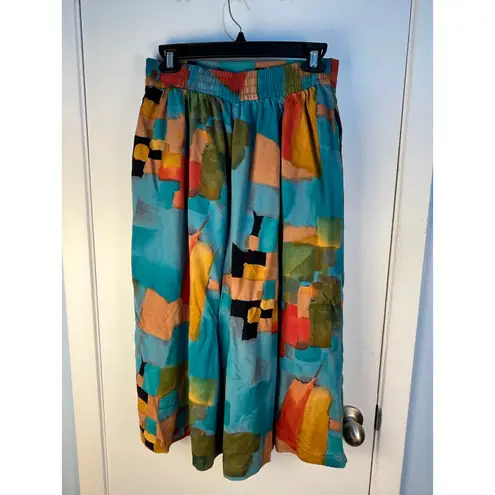 VTG Colorful Palazzo Pants Gauchos Size 12 Blue Abstract 80s 90s Office Boho