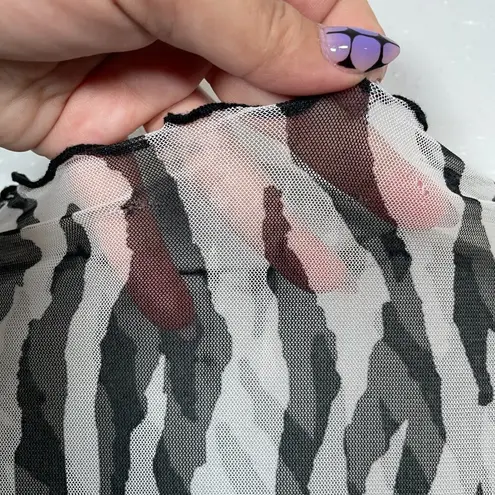 Unlisted Black White Zebra Animal Print Women M Sheer Cropped Top Lettuce Hem Y2K