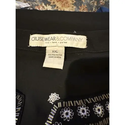 Cruise Club Women One Size Cover Up Black Beaded Embroidered Beachwear XXL