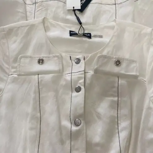 Karl Lagerfeld New PARIS Linen Blend Shirt Dress Snap Front Short Sleeve Size 2