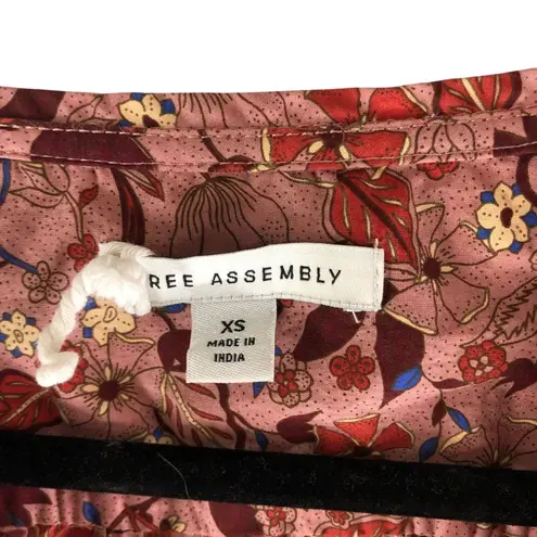 Free Assembly Floral Ruffle Long Sleeve Blouse Pink Boho Peasant Cotton XS