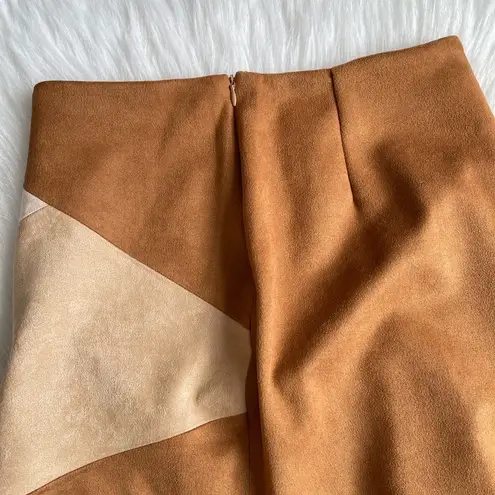 THML Suede Colorblock Mini Skirt in Tan/Cream