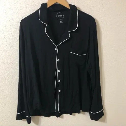 Cozy Earth Women's Bamboo Stretch Knit Long Sleeve Pajama Top in Black