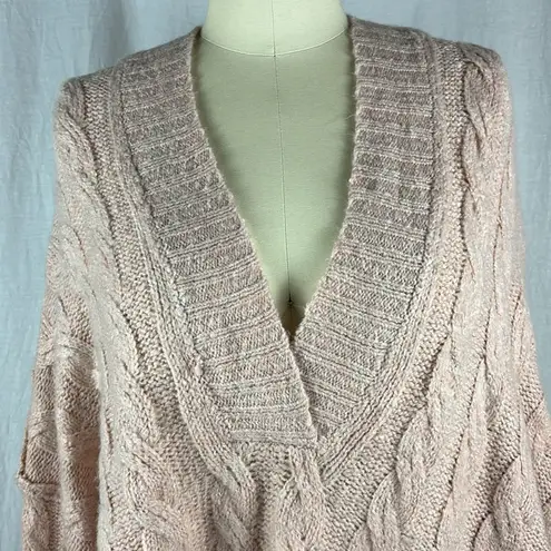 American Eagle  Pink Knit Pullover Cable Knit Hoodie