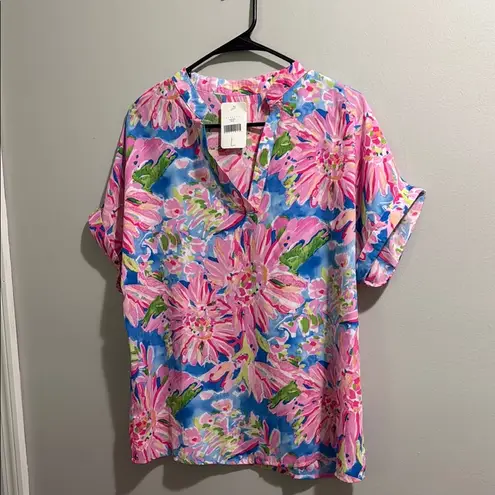 Source Unknown Floral Pink and Blue Women's Top