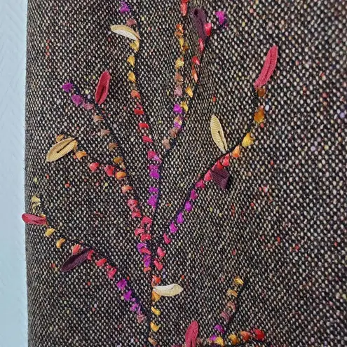 Vintage KENZO JUNGLE Size 8 Brown, Pink Tweed Wool Blend Embroidered Skirt Brown