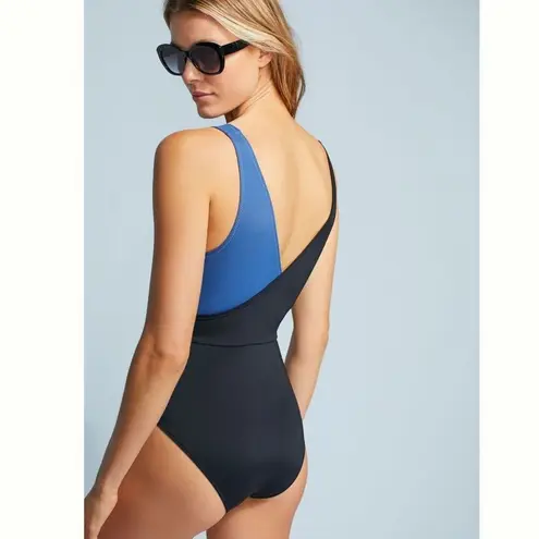 Solid & Striped Ballerina Black Slate One-Piece Swimsuit Anthropologie Sm Blue