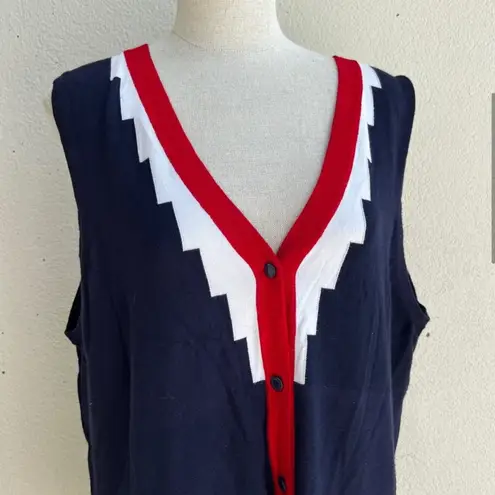 Bob Mackie Vintage  Sweater Vest Wearable Art Navy Red Zig Zag White Stripe sz L