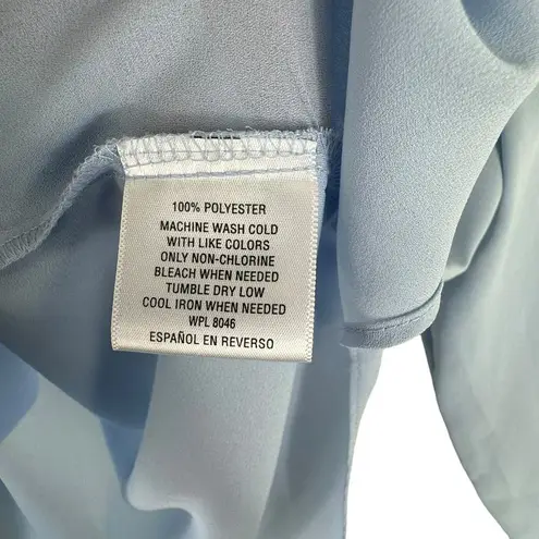 Maison Jules Light Blue Lightweight Long Roll Tab Sleeve Split Neck Blouse Sz XS