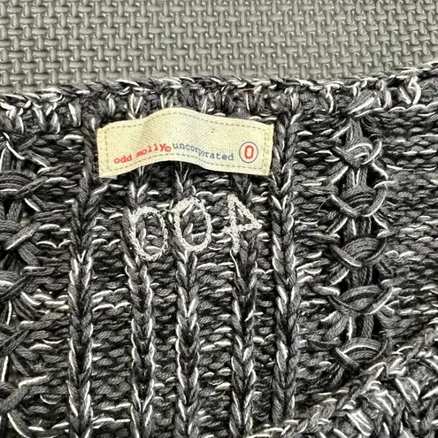 Odd Molly Black Open Knit Sweater Sz O Boho Cottagecore Crochet Hem 100% Cotton
