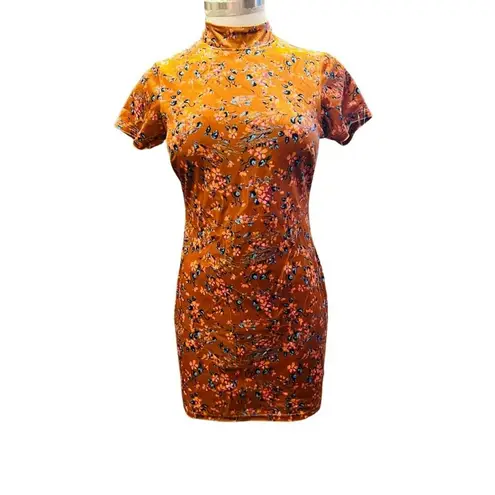 SAVAGE X FENTY PSYCHEDELIC VELVET SLIP DRESS FLORAL SIZE SMALL Brown